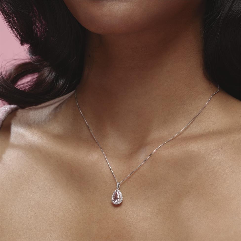 Camellia 18ct White Gold Morganite and Diamond Teardrop Pendant
 Thumbnail Image 3