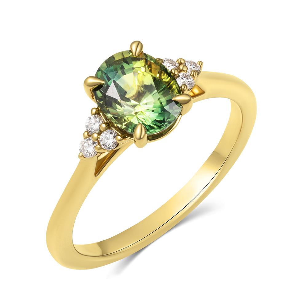 18ct Yellow Gold Oval Bi-Colour Sapphire and Diamond Engagement Ring Thumbnail Image 0