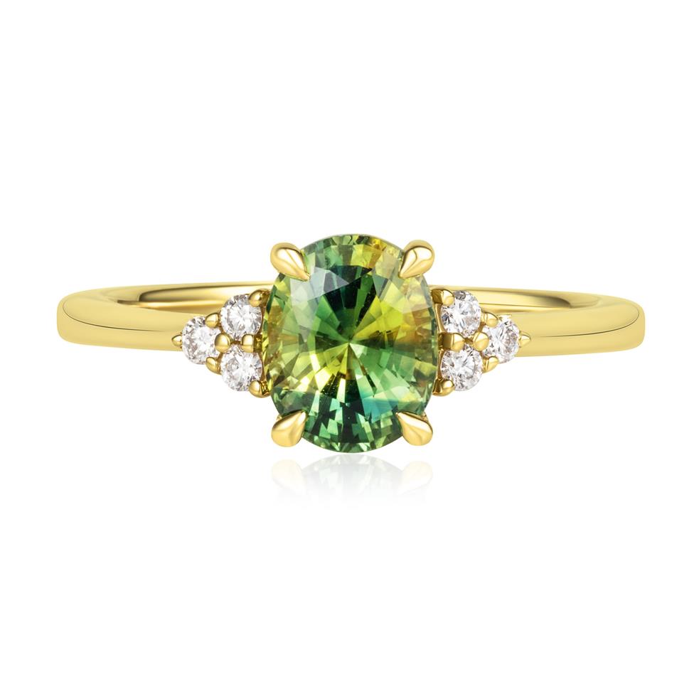18ct Yellow Gold Oval Bi-Colour Sapphire and Diamond Engagement Ring Thumbnail Image 2