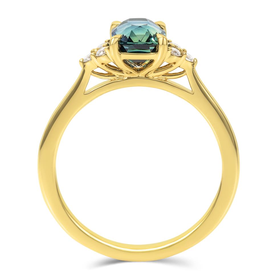 18ct Yellow Gold Cushion Bi-Colour Sapphire and Diamond Engagement Ring Thumbnail Image 3