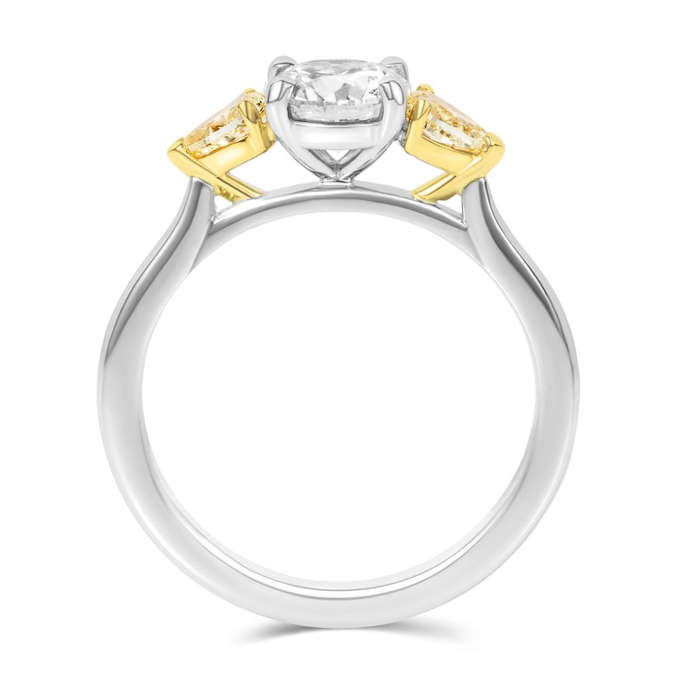 Platinum White and Yellow Diamond Three Stone Engagement Ring 0.95ct Thumbnail Image 3