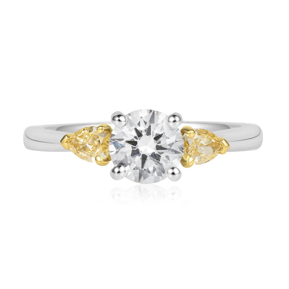 Platinum White and Yellow Diamond Three Stone Engagement Ring 0.95ct Thumbnail Image 2