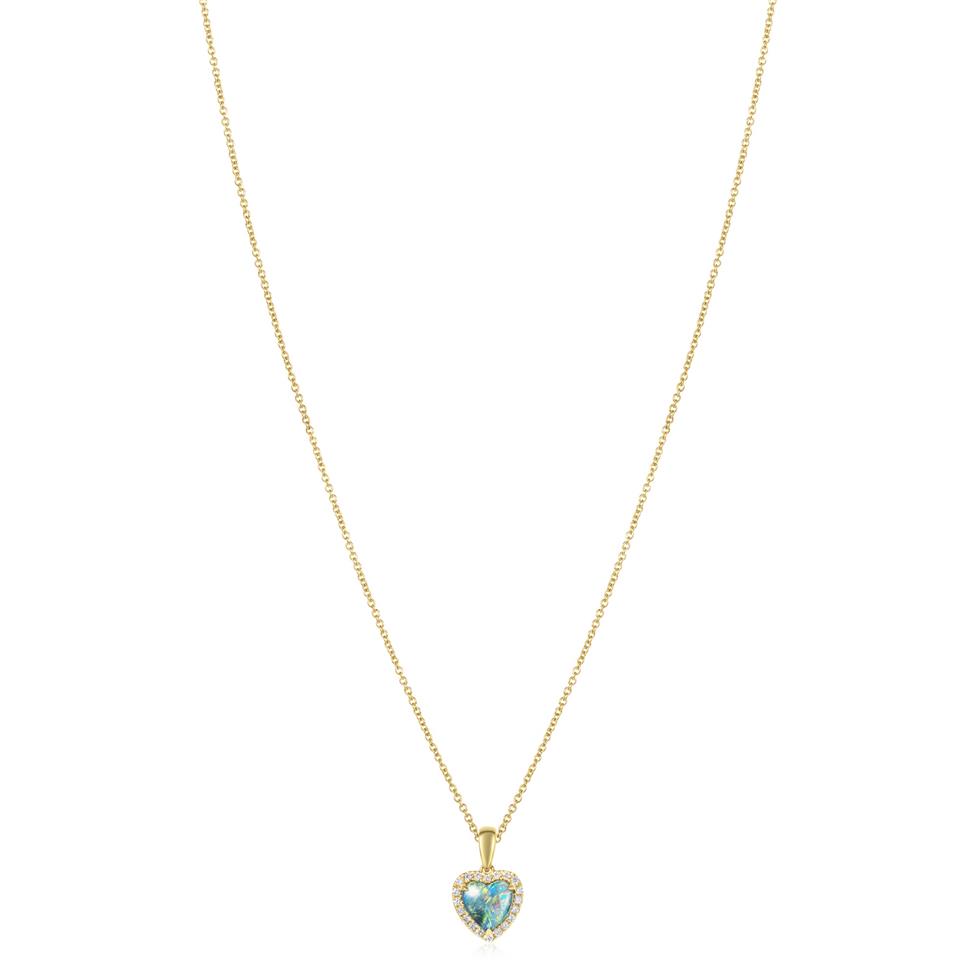 18ct Yellow Gold Black Opal and Diamond Halo Heart Pendant Thumbnail Image 1