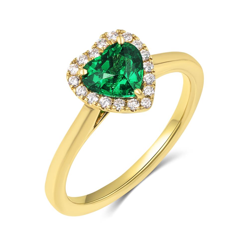 18ct Yellow Gold Heart Tsavorite Halo Engagement Ring Thumbnail Image 0