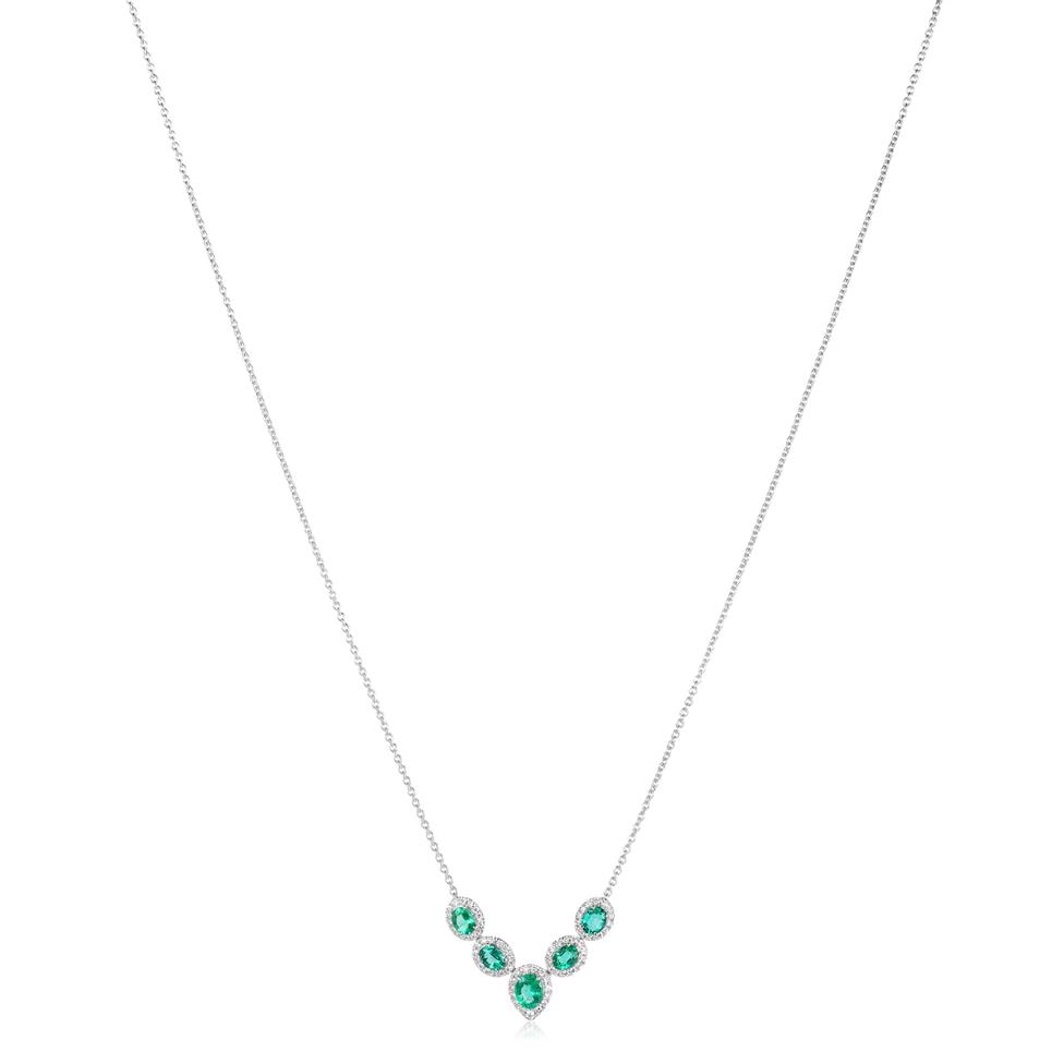 Camellia 18ct White Gold Emerald and Diamond Necklace Thumbnail Image 2