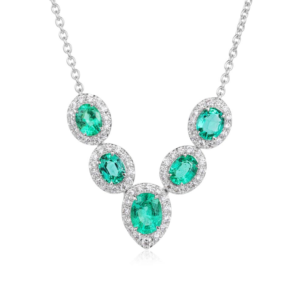 Camellia 18ct White Gold Emerald and Diamond Necklace Thumbnail Image 0