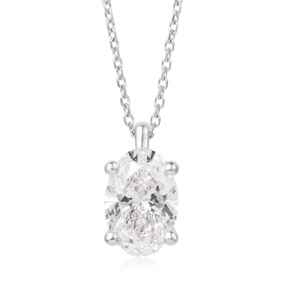 18ct White Gold Lab Grown Oval-Cut Diamond Necklace 1.50ct Thumbnail Image 0