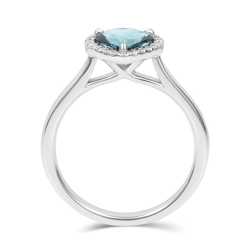 Platinum Heart Teal Sapphire Halo Engagement Ring Thumbnail Image 2