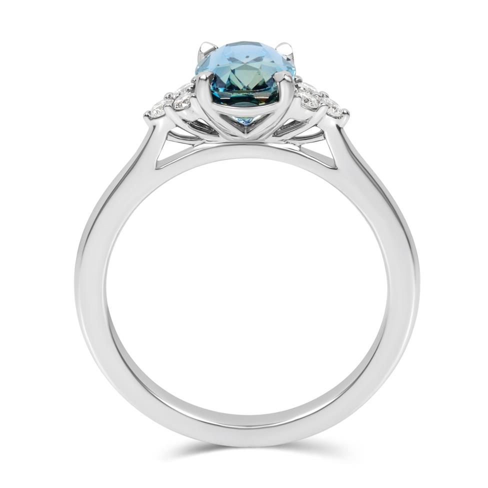Platinum Oval Colour Change Sapphire and Diamond Engagement Ring Thumbnail Image 3