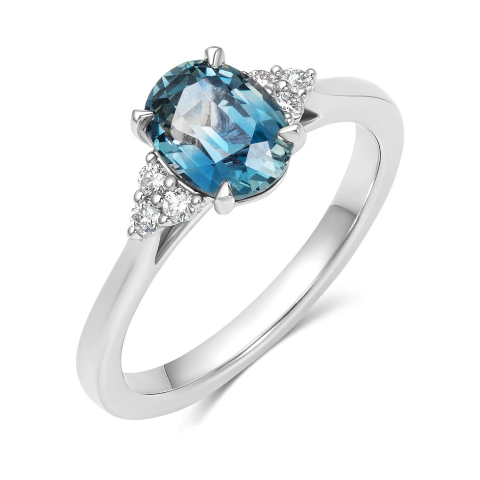 Platinum Oval Colour Change Sapphire and Diamond Engagement Ring Thumbnail Image 0