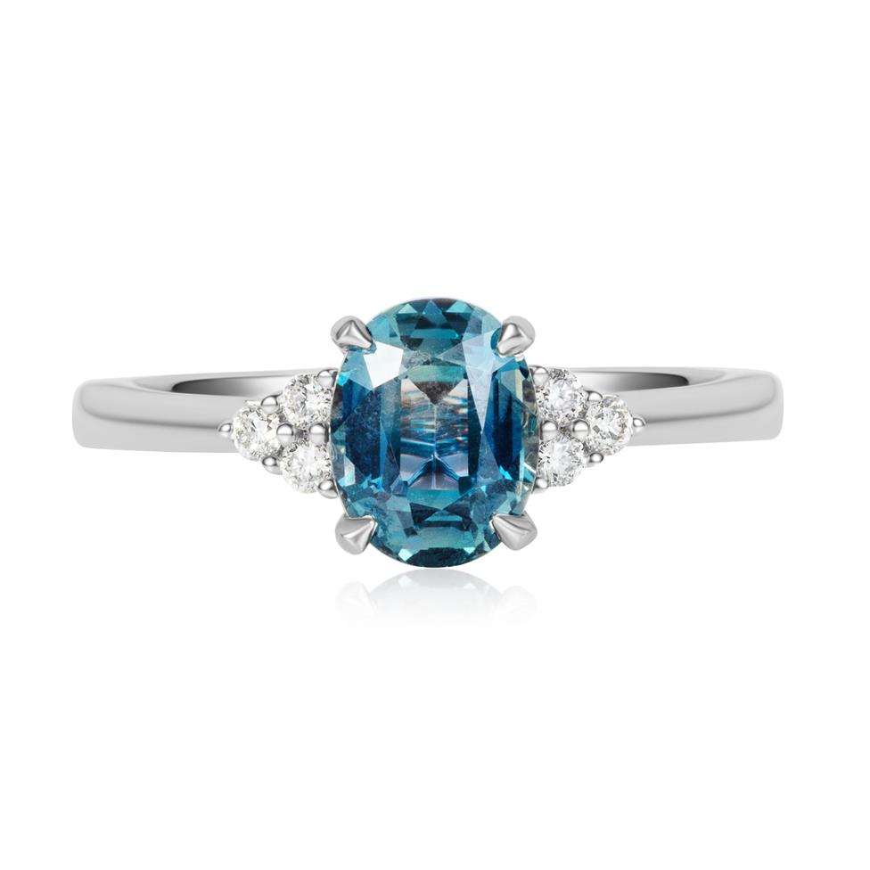 Platinum Oval Colour Change Sapphire and Diamond Engagement Ring Thumbnail Image 2