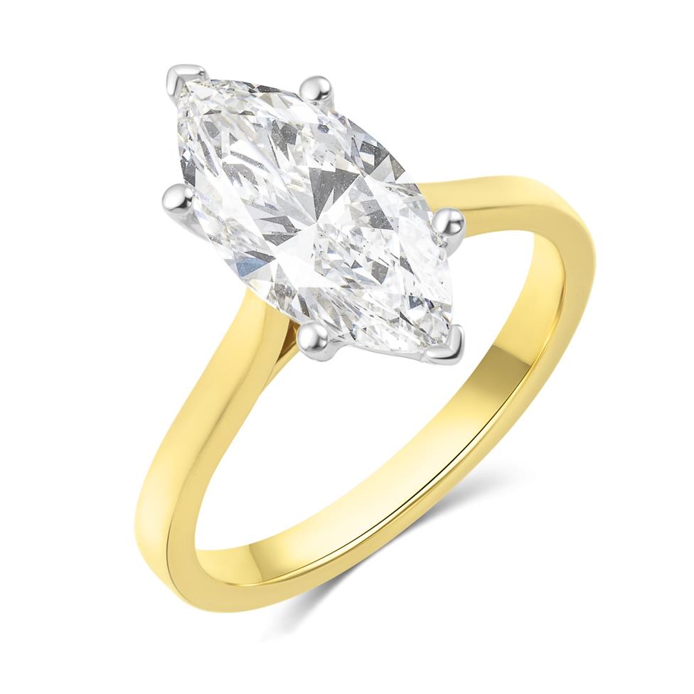 18ct Yellow Gold Lab Grown Marquise Diamond Engagement Ring 2.50ct Thumbnail Image 0
