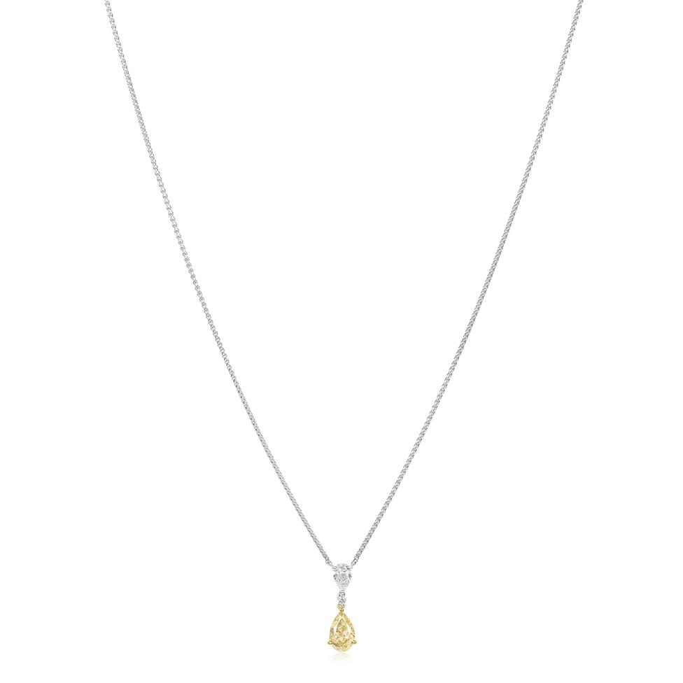 18ct White Gold Yellow Diamond Drop Necklace Thumbnail Image 1