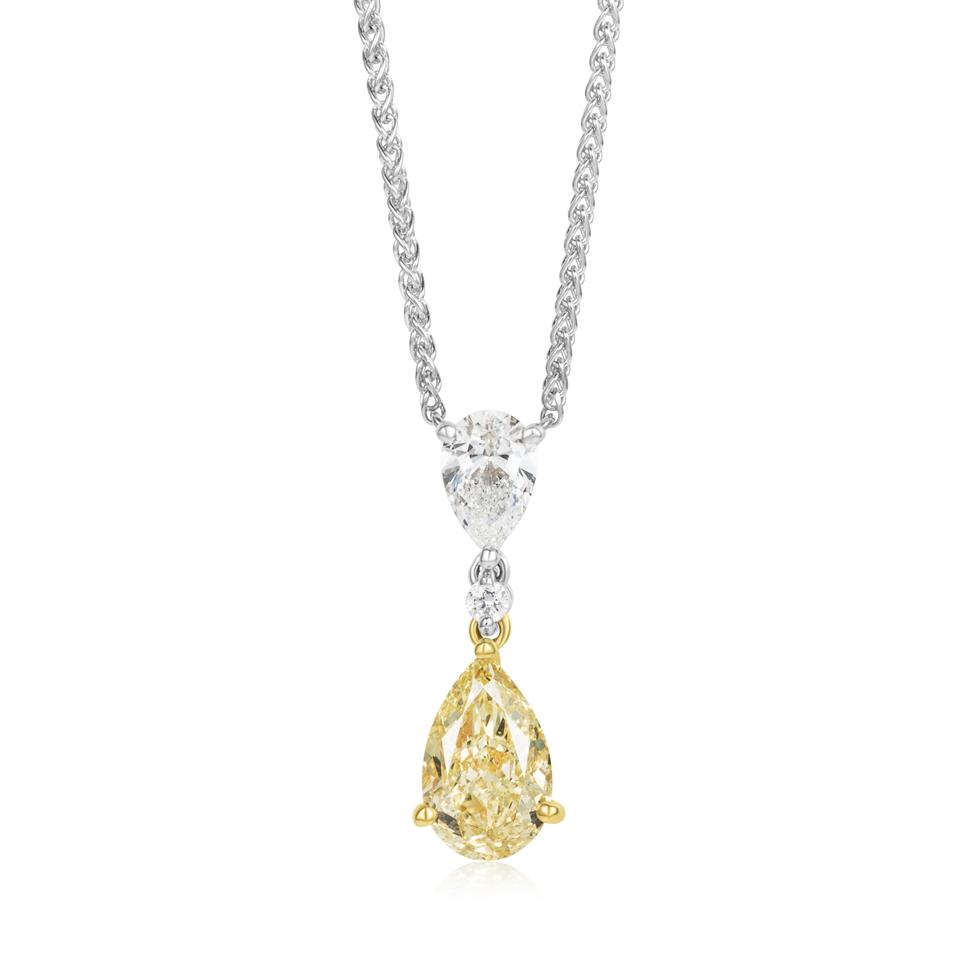 18ct White Gold Yellow Diamond Drop Necklace Thumbnail Image 0
