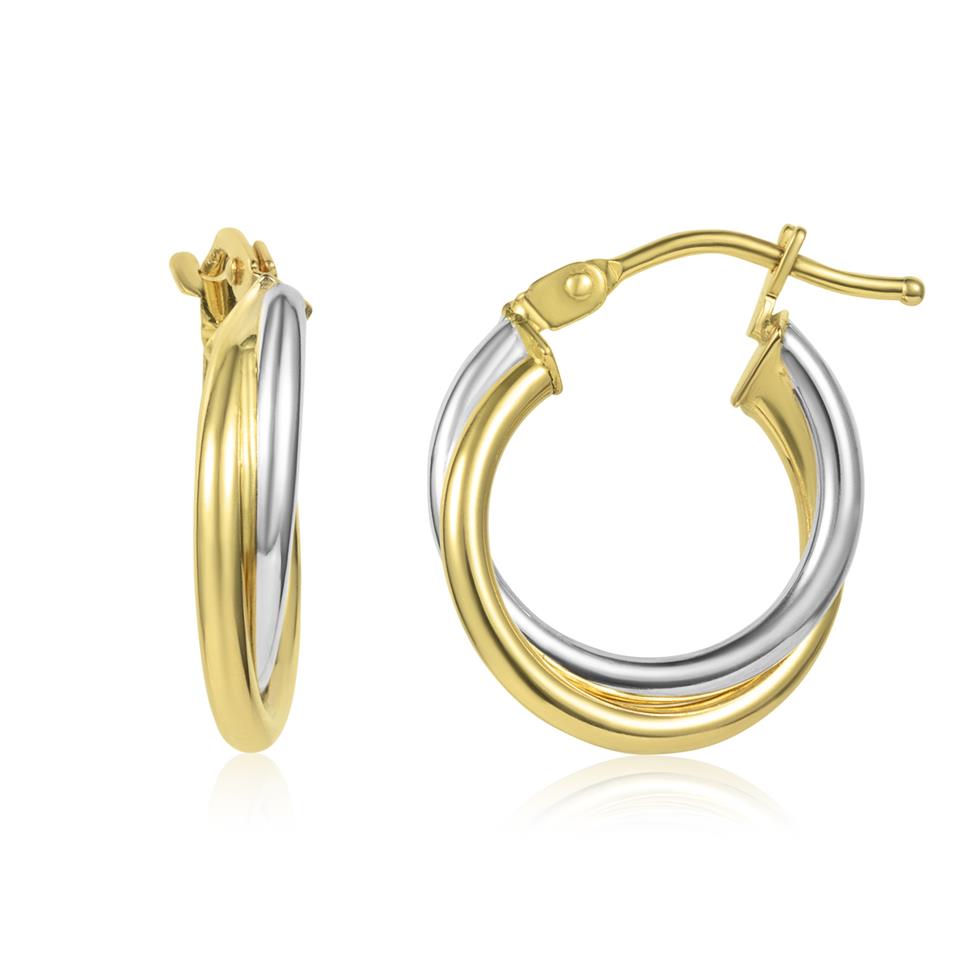 Two Colour Gold Crossover Hoop Earrings 14mm Thumbnail Image 0