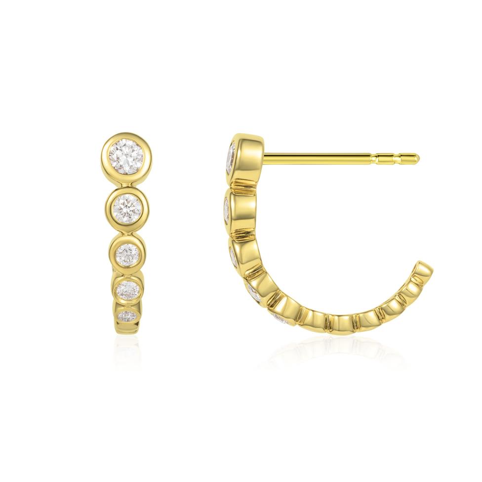 Alchemy 18ct Yellow Gold Graduated Bezel Set Diamond Hoop Earrings Thumbnail Image 0