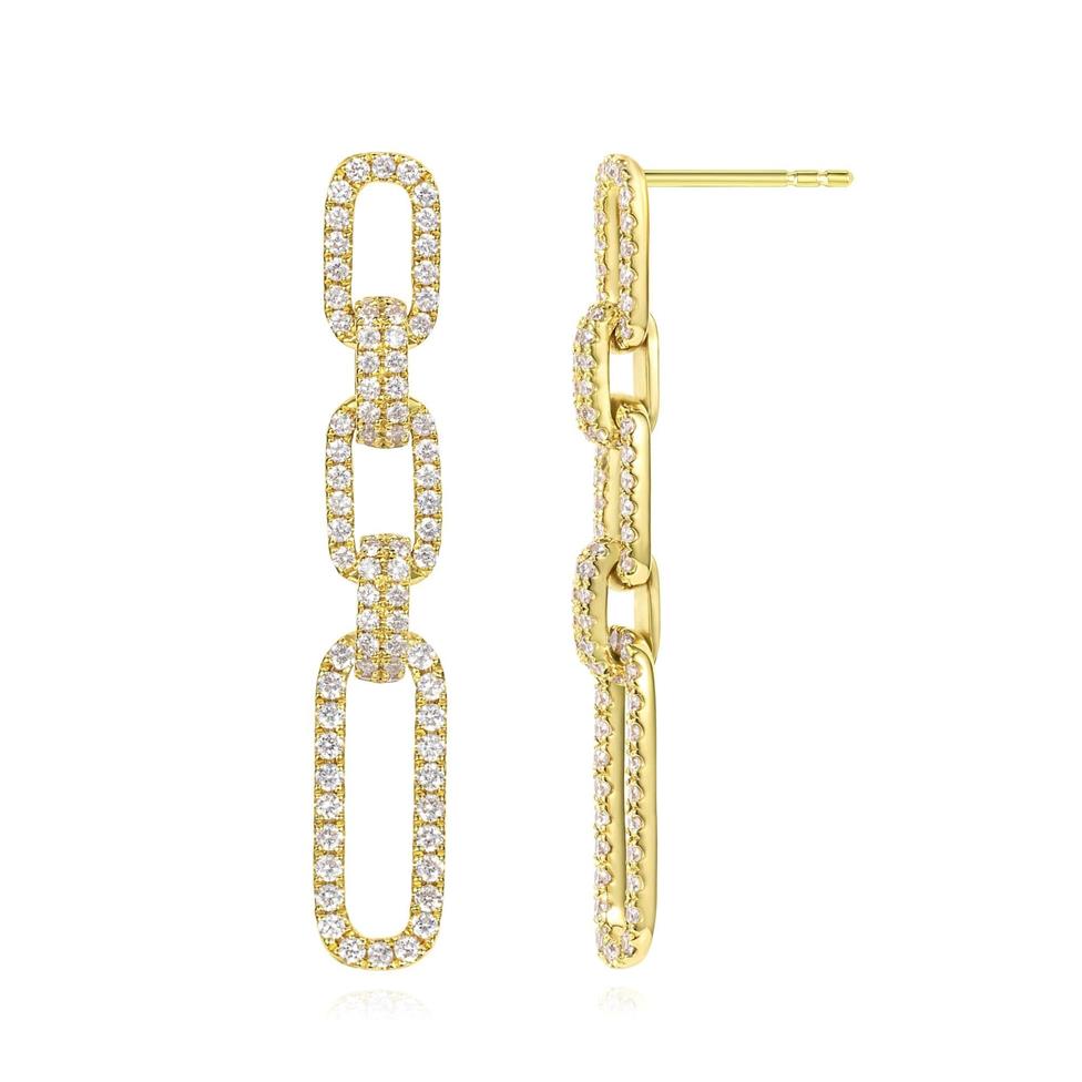18ct Yellow Gold Diamond Paperlink Drop Earrings  Thumbnail Image 0
