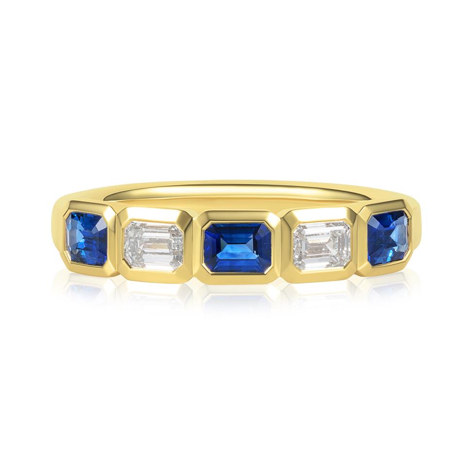 18ct Yellow Gold Emerald Cut Sapphire and Diamond Ring Thumbnail Image 1