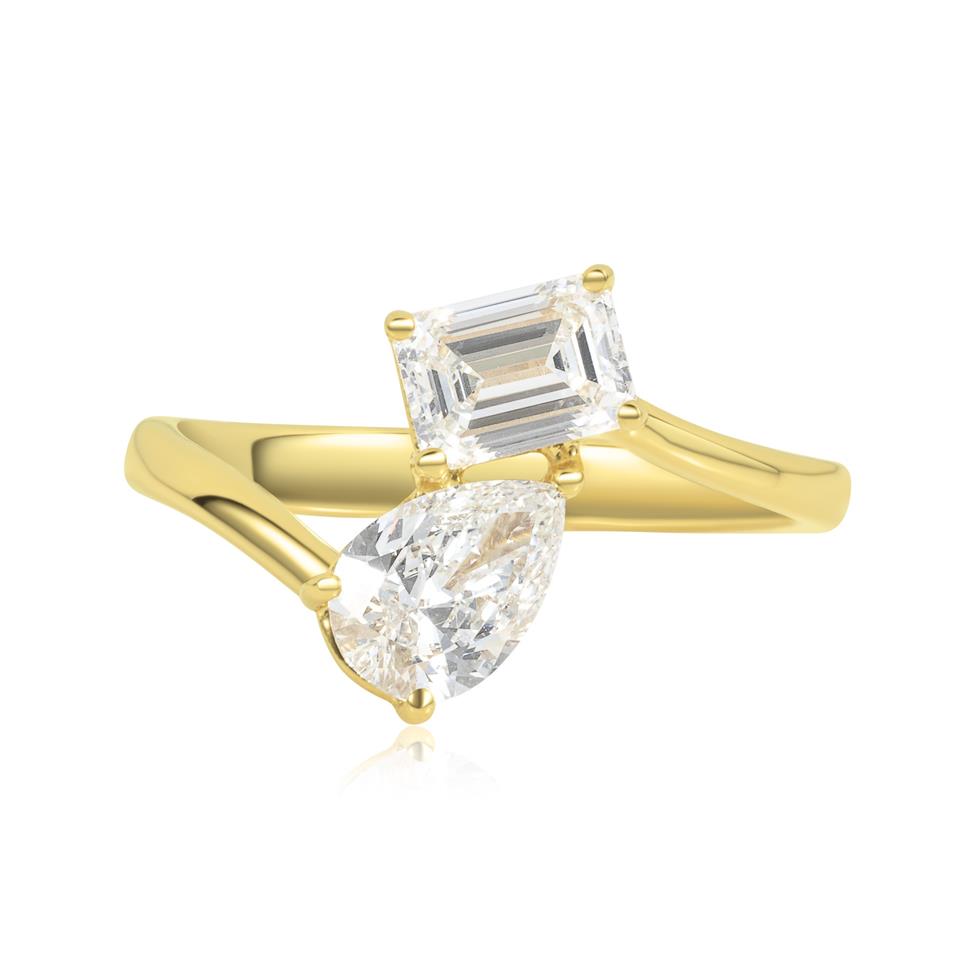 Pear and Emerald-Cut Diamond Toi et Moi Engagement Ring Thumbnail Image 1
