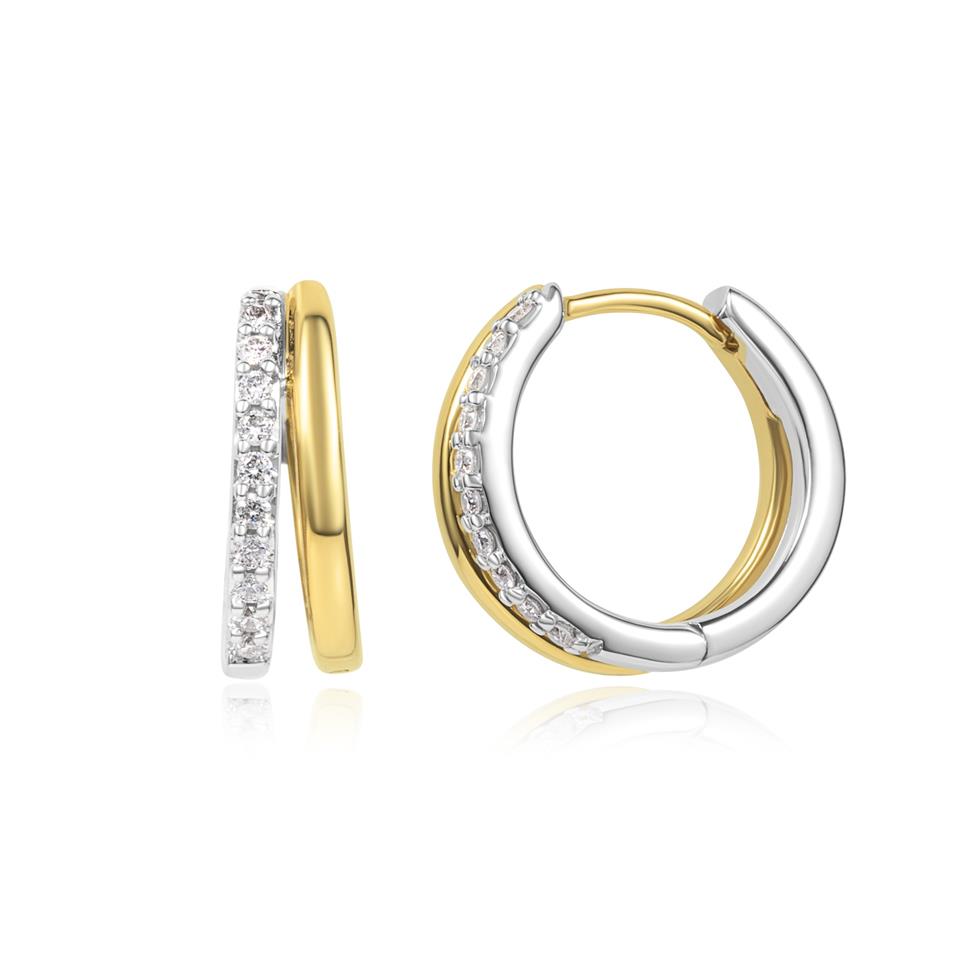 18ct Two Colour Gold Huggie Hoop Earrings 0.12ct Thumbnail Image 0