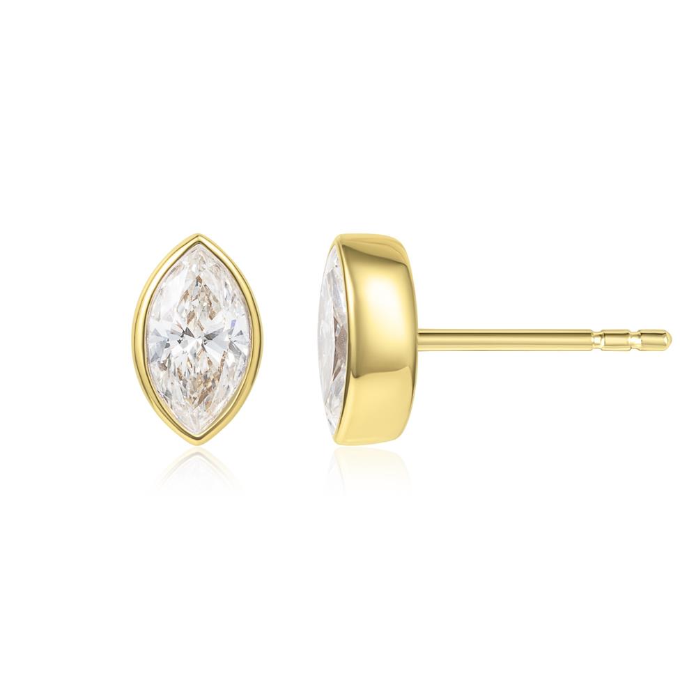 18ct Yellow Gold Marquise Diamond Solitaire Earrings 1.00ct Thumbnail Image 0