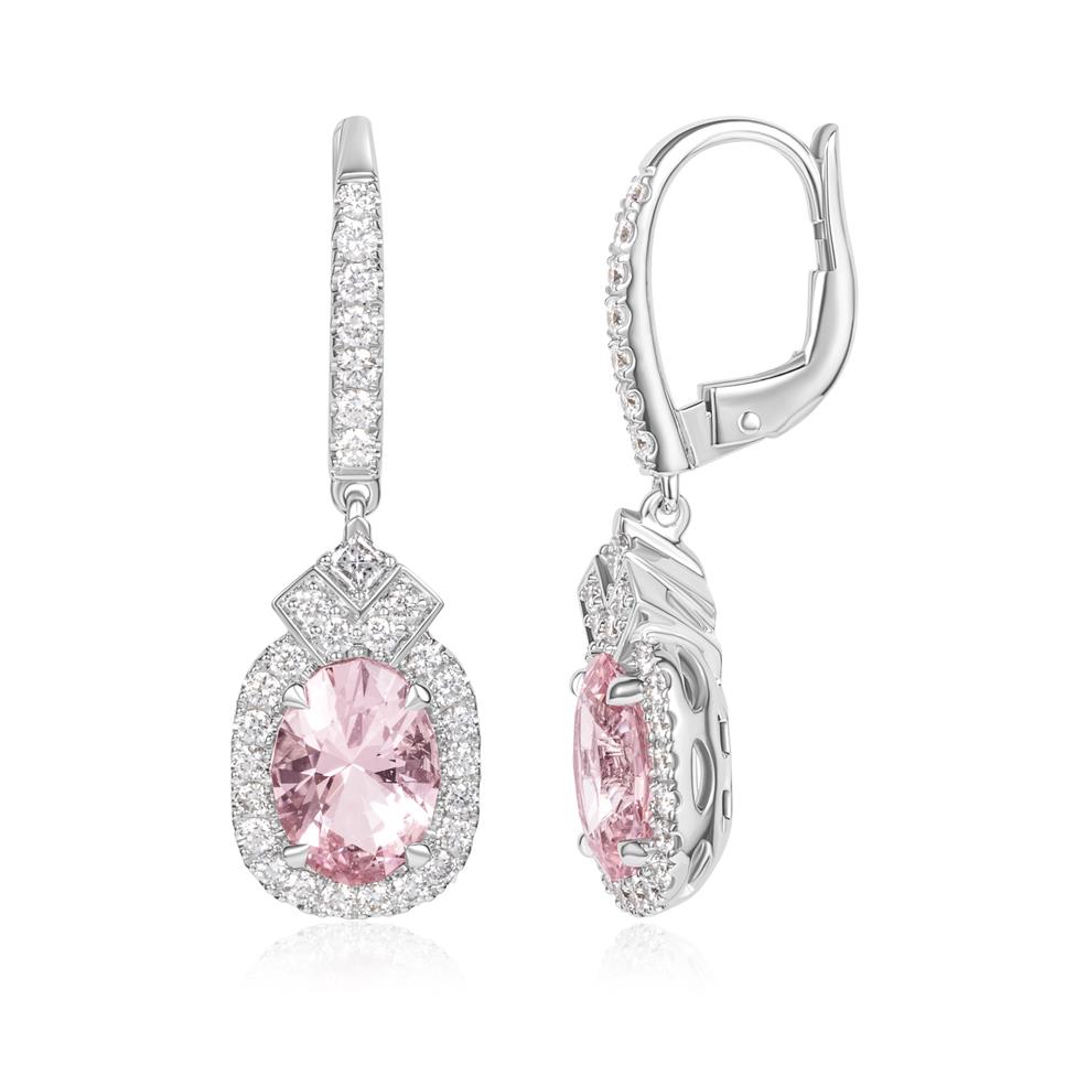 18ct White Gold Morganite and Diamond Drop Earrings Thumbnail Image 0