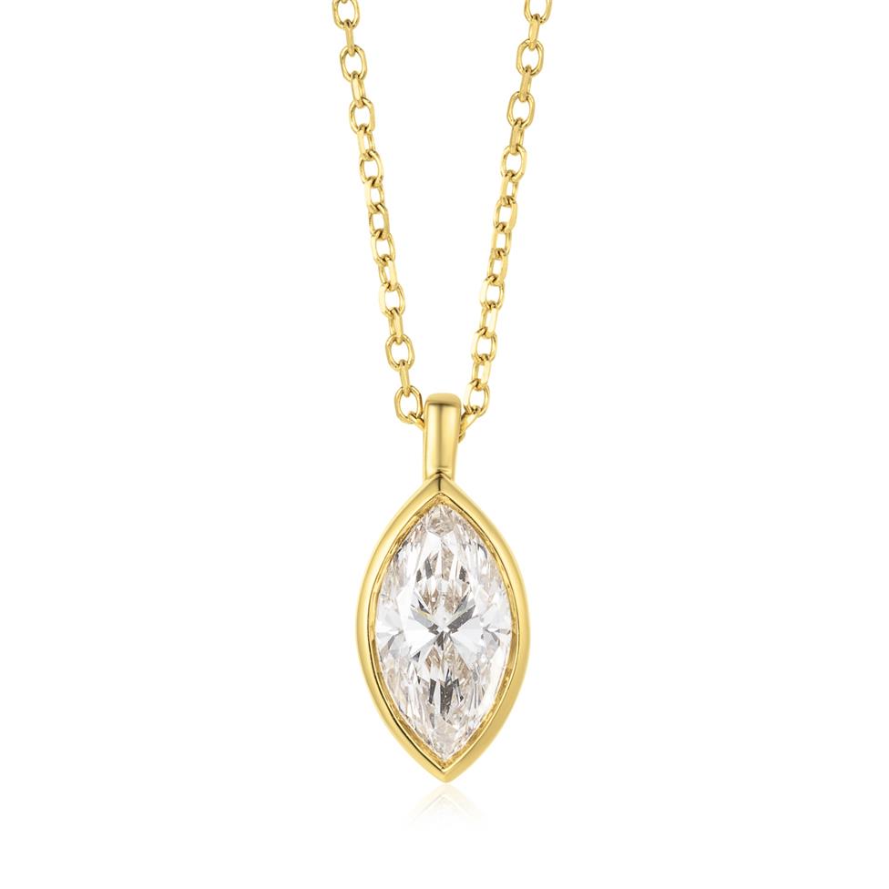 18ct Yellow Gold Marquise Diamond Solitaire Necklace 0.70ct Thumbnail Image 0
