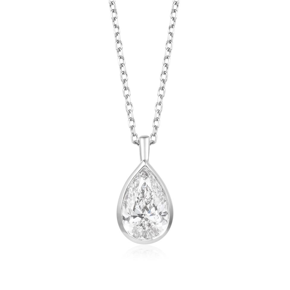 18ct White Gold Pear Diamond Solitaire Necklace 0.80ct Thumbnail Image 0