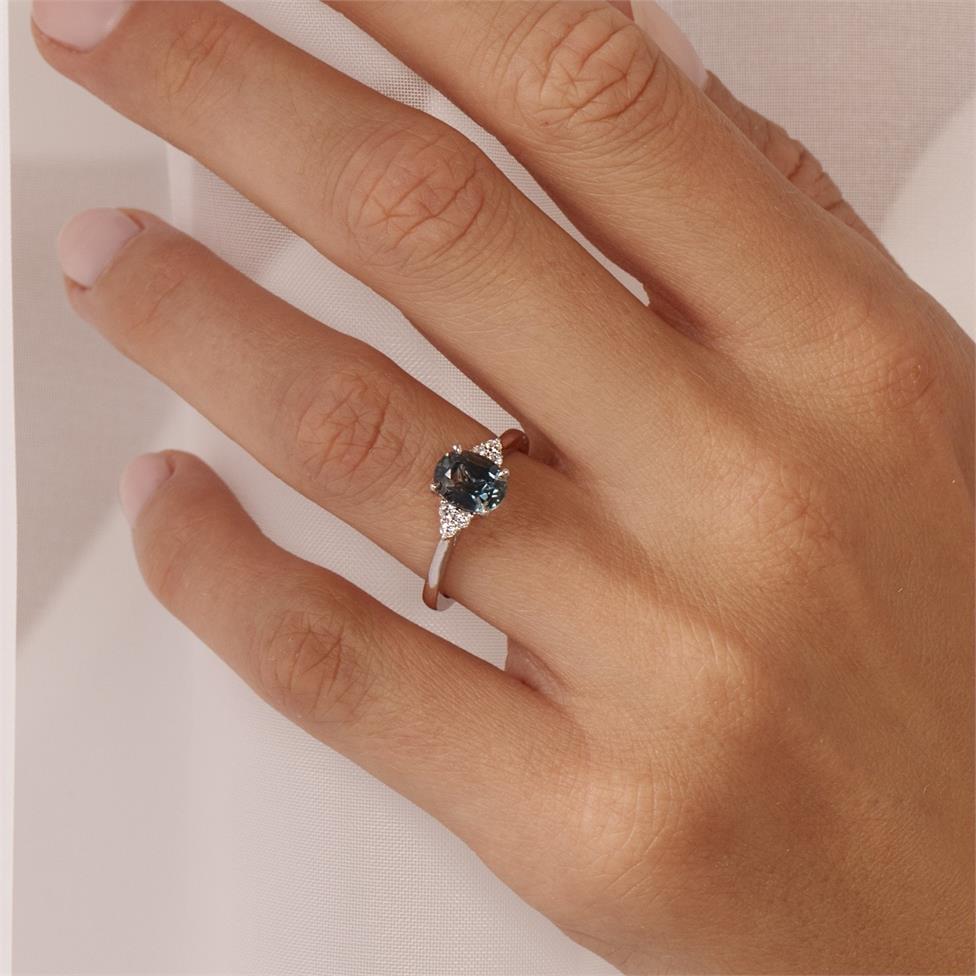 Platinum Oval Colour Change Sapphire and Diamond Engagement Ring Thumbnail Image 1