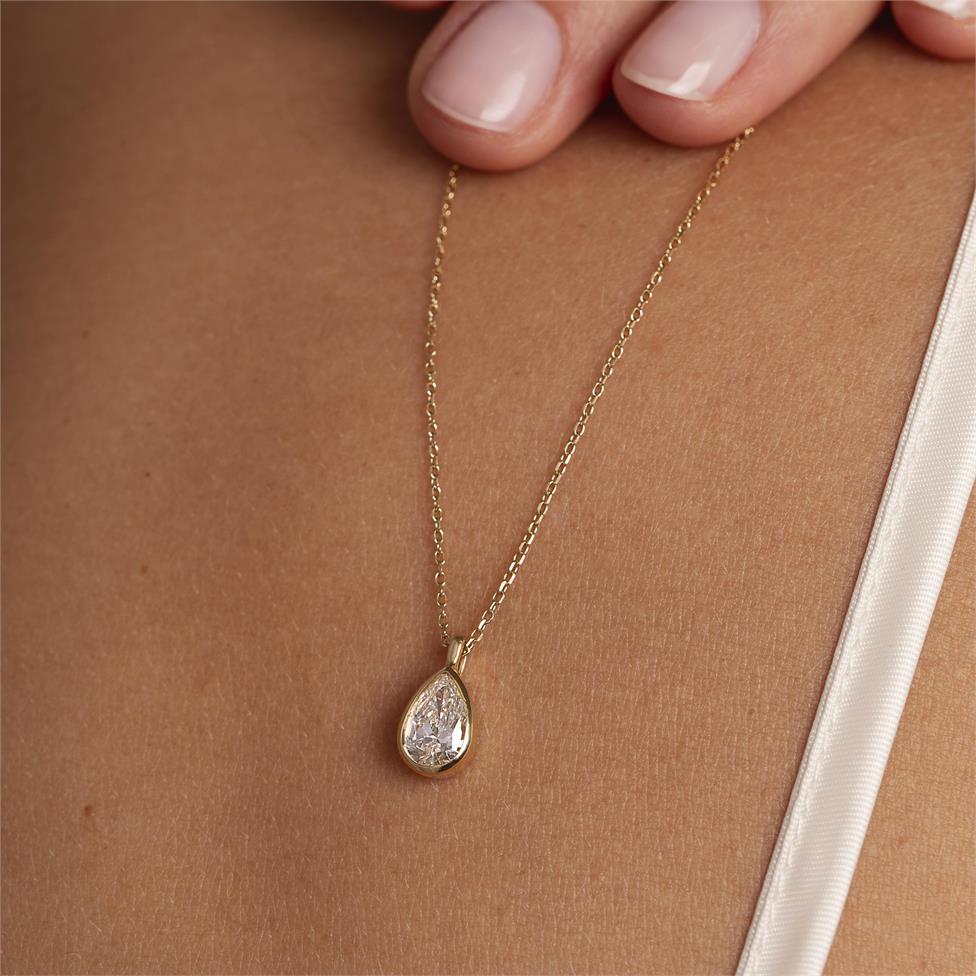 18ct Yellow Gold Pear Diamond Solitaire Necklace 0.70ct Thumbnail Image 1