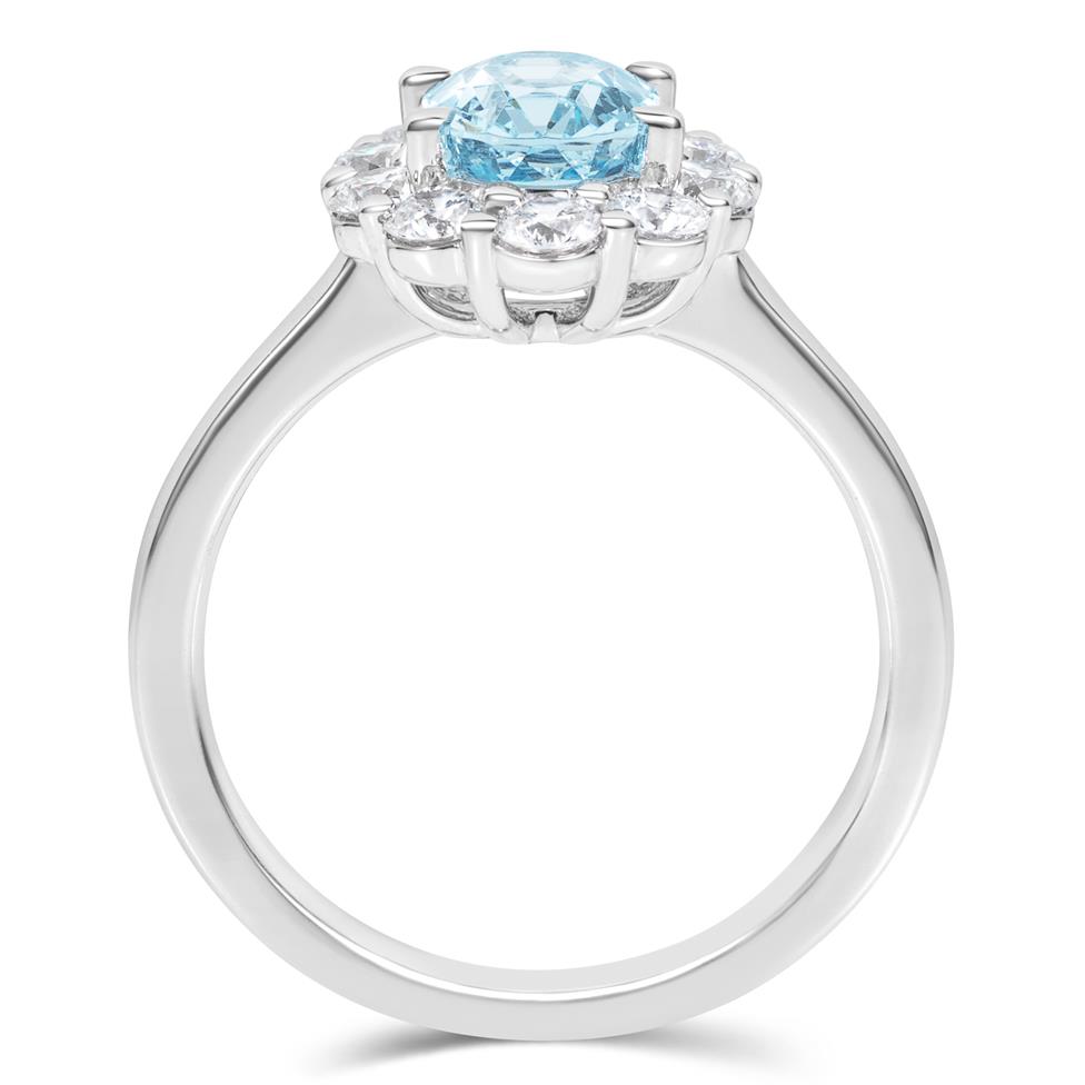 18ct White Gold Aquamarine and Diamond Oval Cluster Ring Thumbnail Image 2