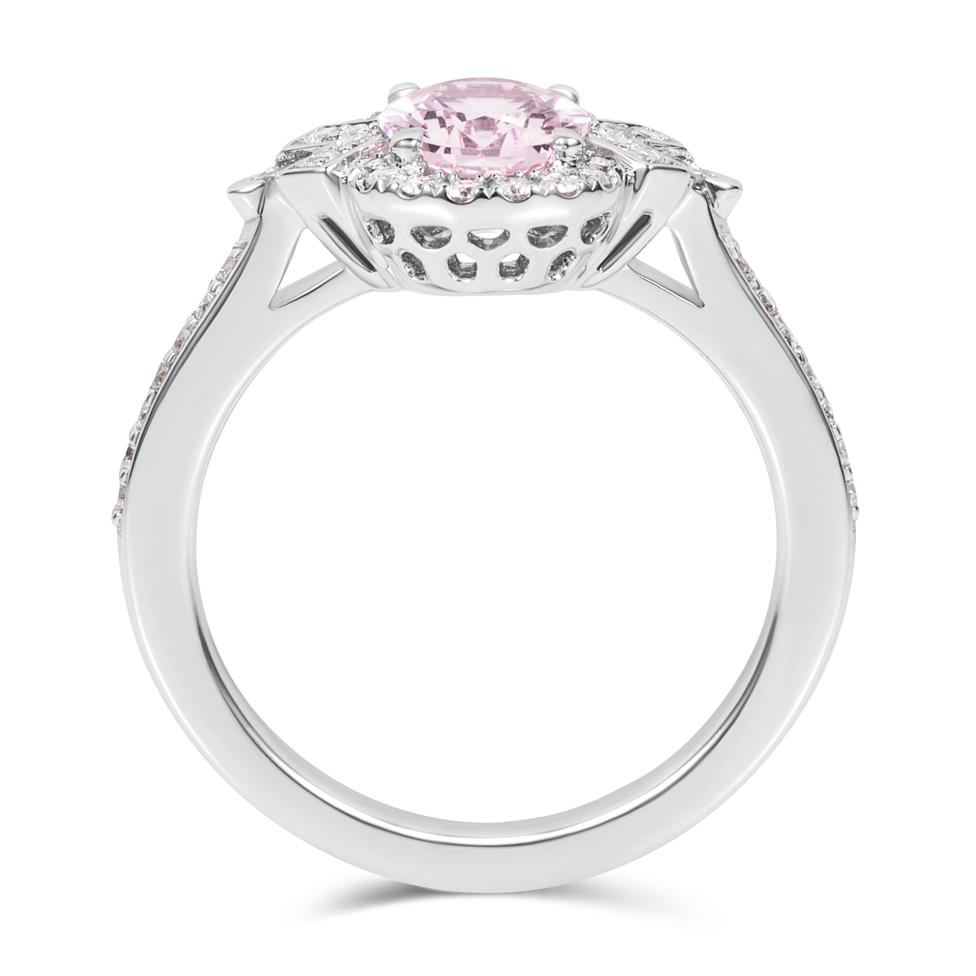 18ct White Gold Morganite and Diamond Oval Halo Ring Thumbnail Image 2