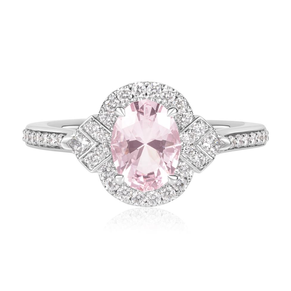 18ct White Gold Morganite and Diamond Oval Halo Ring Thumbnail Image 1