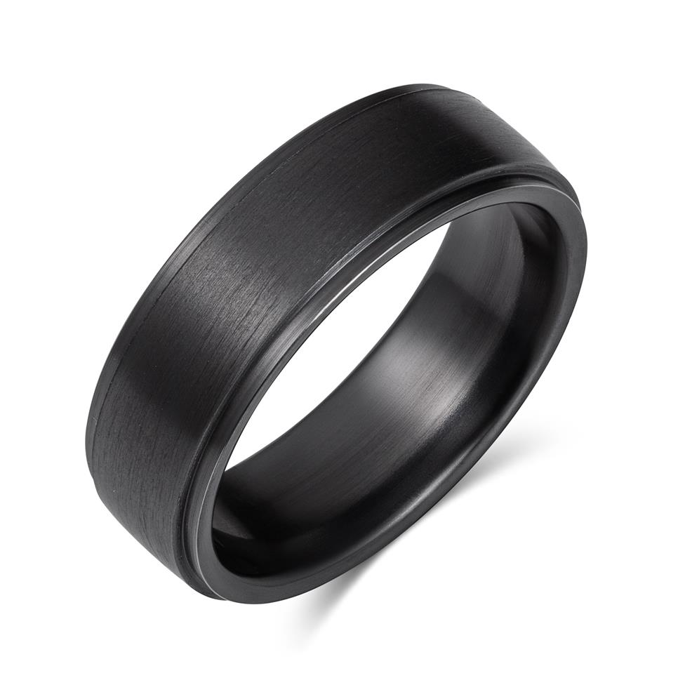 Black Zirconium Stepped Edge Wedding Ring 7mm Thumbnail Image 0