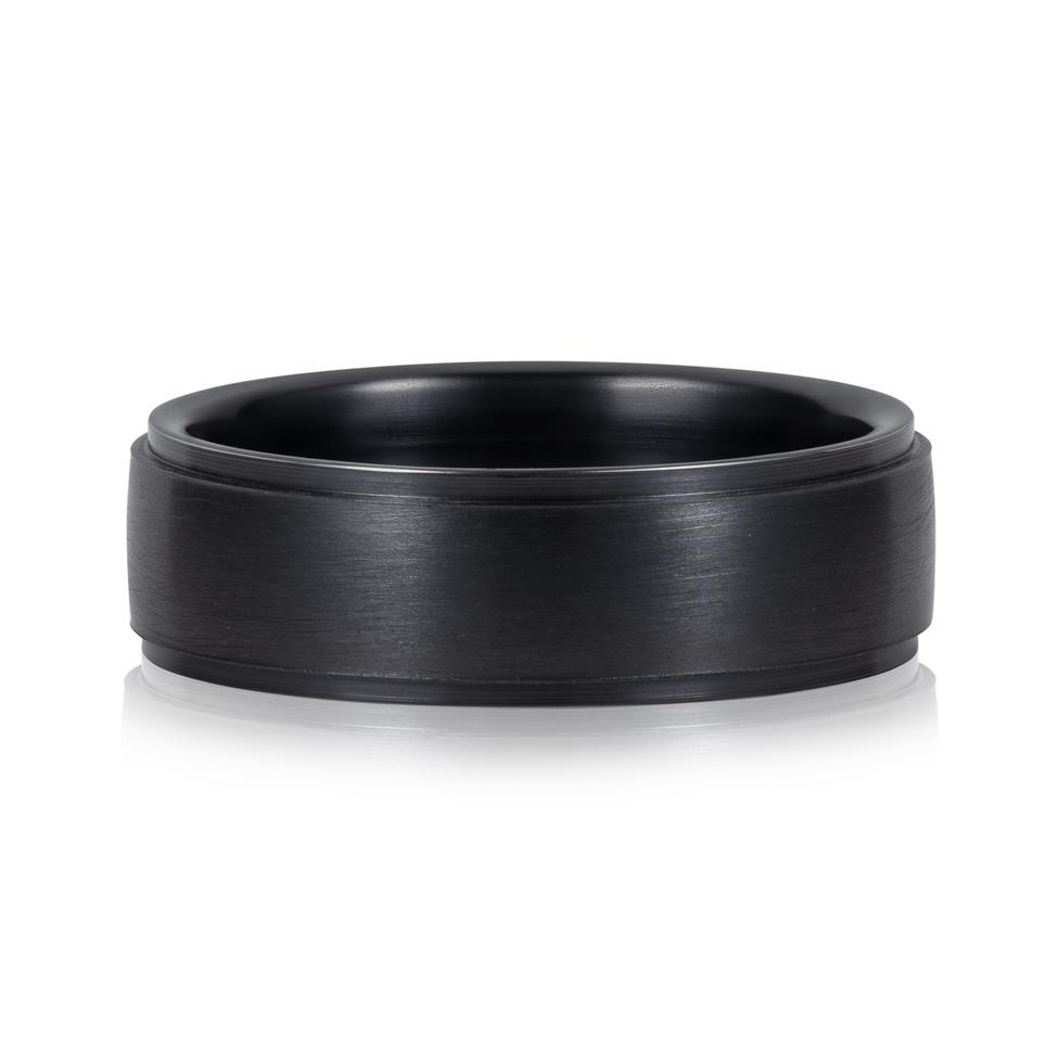 Black Zirconium Stepped Edge Wedding Ring 7mm Thumbnail Image 1