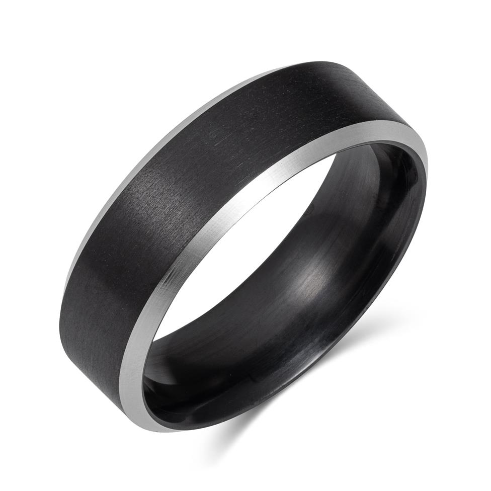 Black Zirconium Bevelled Edge Wedding Ring 7mm Thumbnail Image 0