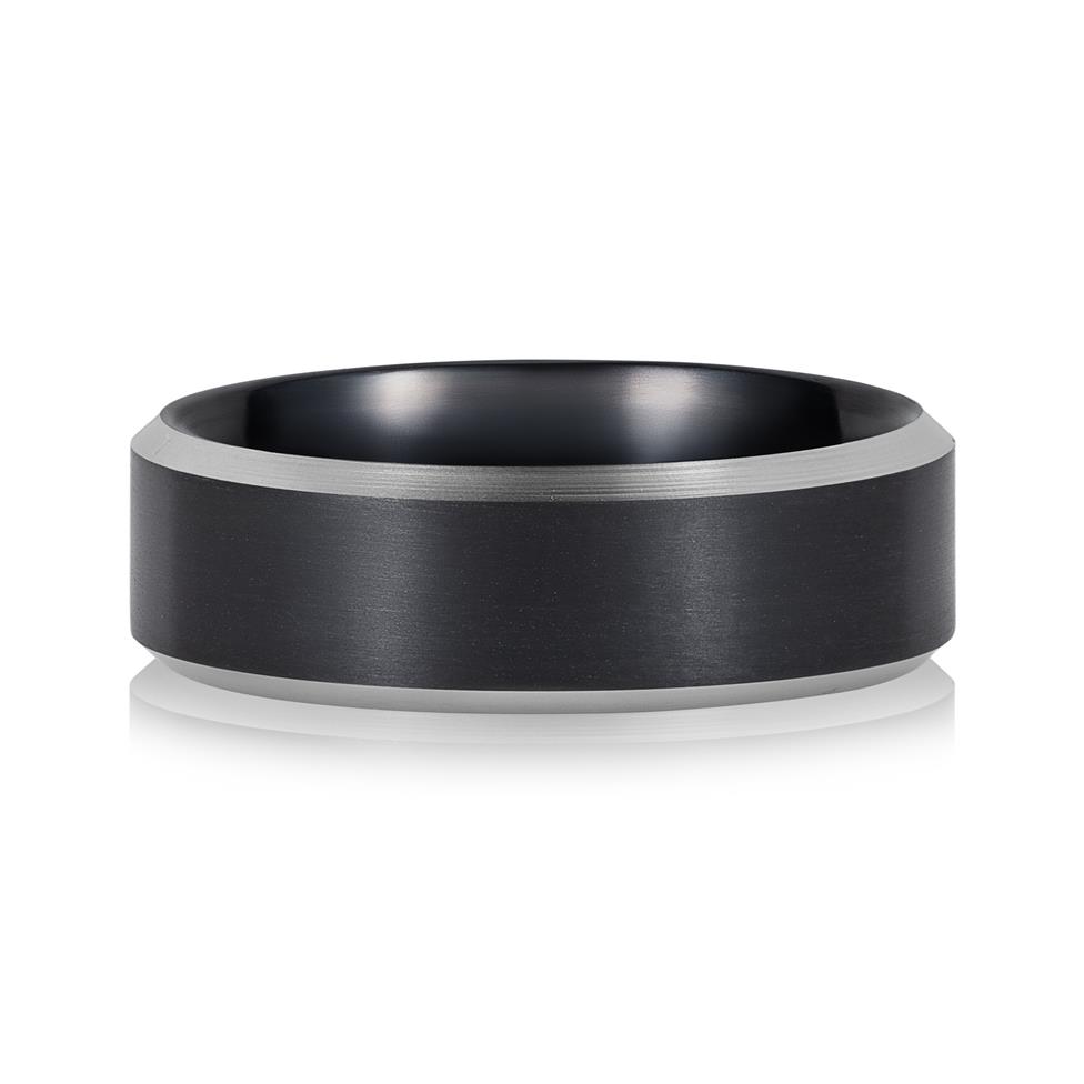 Black Zirconium Bevelled Edge Wedding Ring 7mm Thumbnail Image 1