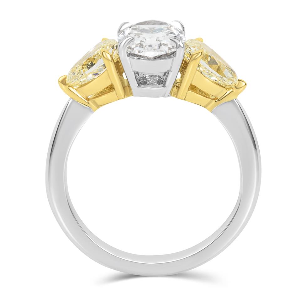 Platinum Oval and Yellow Fancy Cut Diamond Three Stone Engagement Ring 1.54ct Thumbnail Image 3