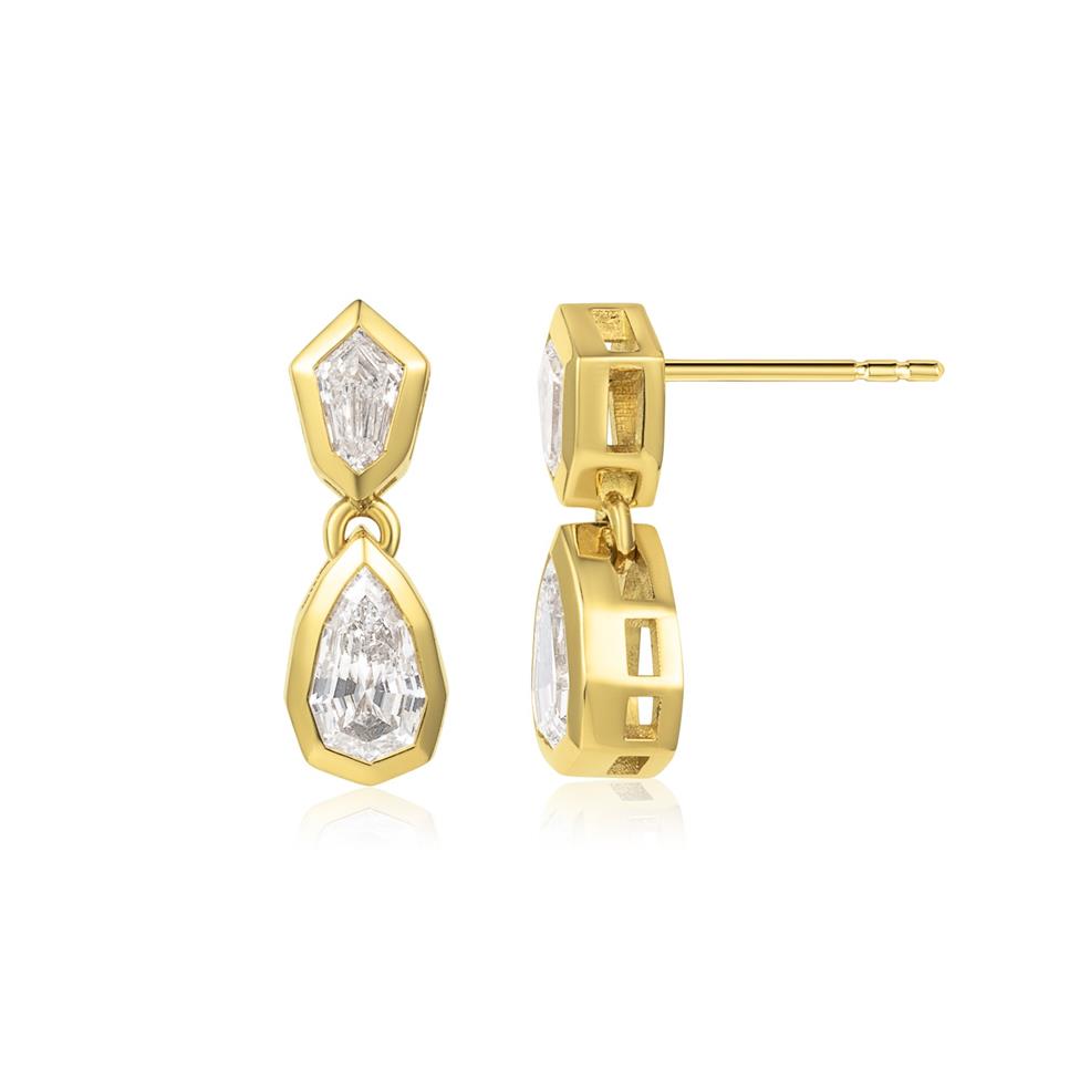 18ct Yellow Gold Geo Cut Pear Diamond Earrings Thumbnail Image 0