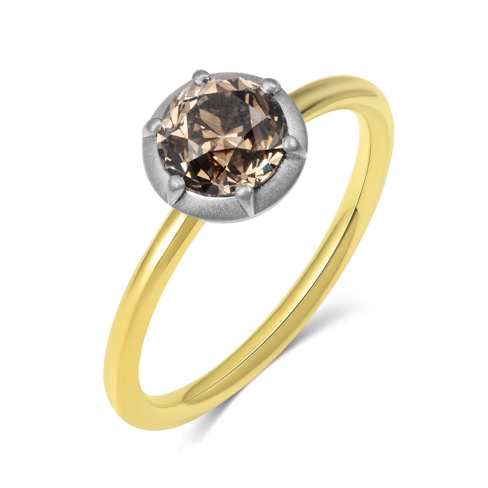 18ct Yellow Gold Old Cut Cognac Diamond Engagement Ring 1.22ct Thumbnail Image 0