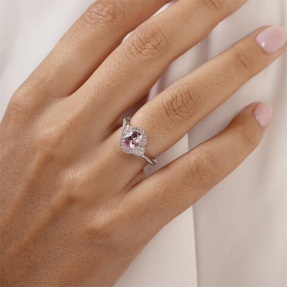 Ornella White Gold Morganite and Diamond Oval Halo Ring Thumbnail Image 1