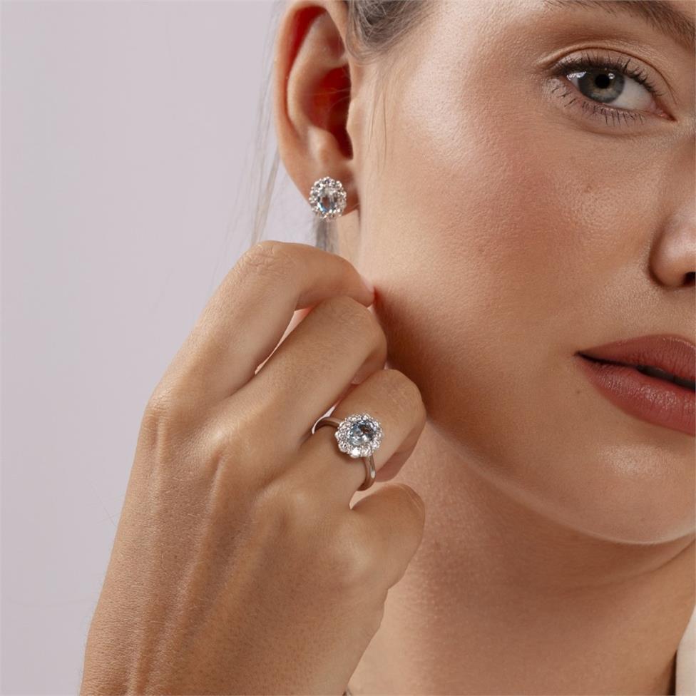 Alyssa White Gold Aquamarine and Diamond Oval Cluster Earrings Thumbnail Image 1