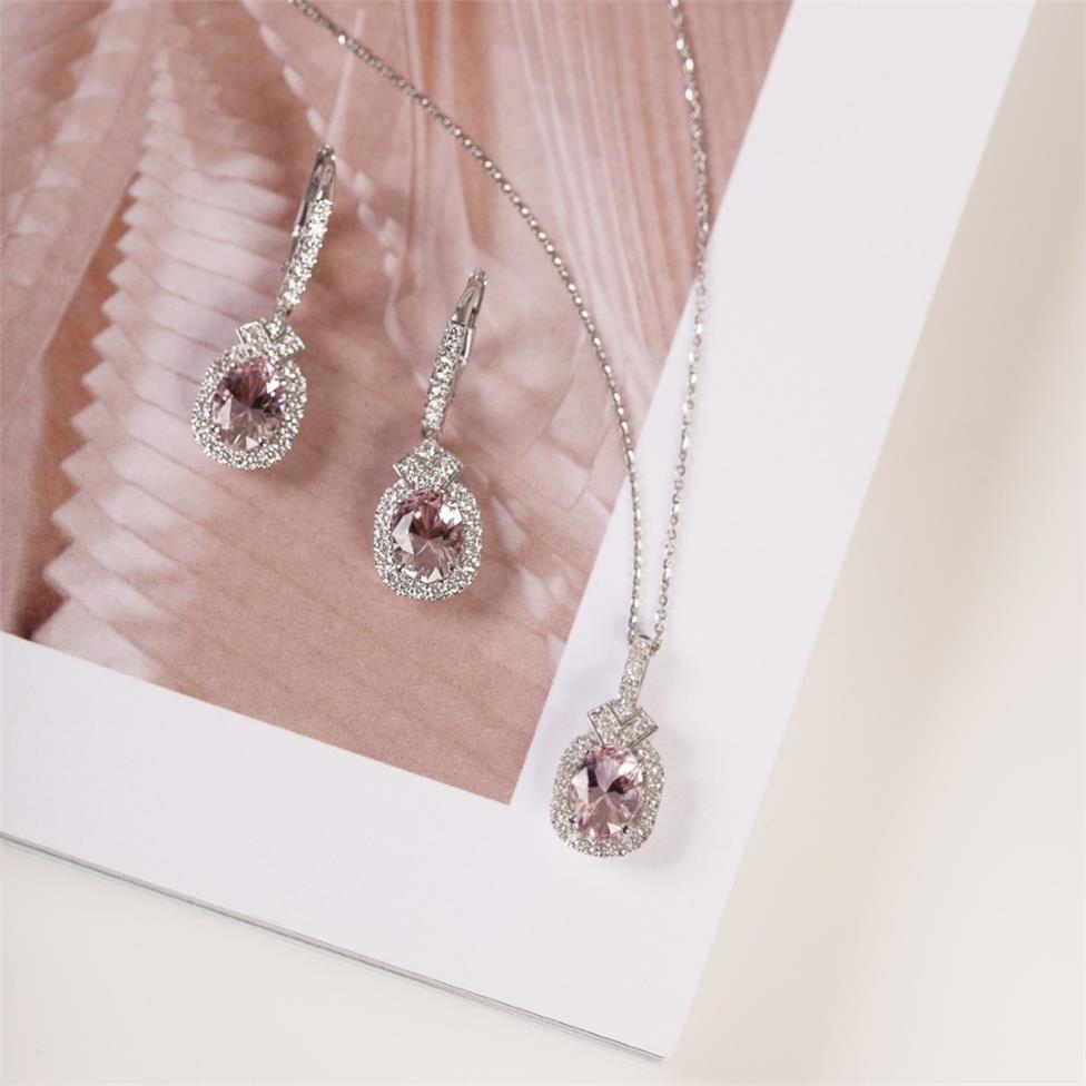Ornella White Gold Morganite and Diamond Oval Halo Pendant Thumbnail Image 3