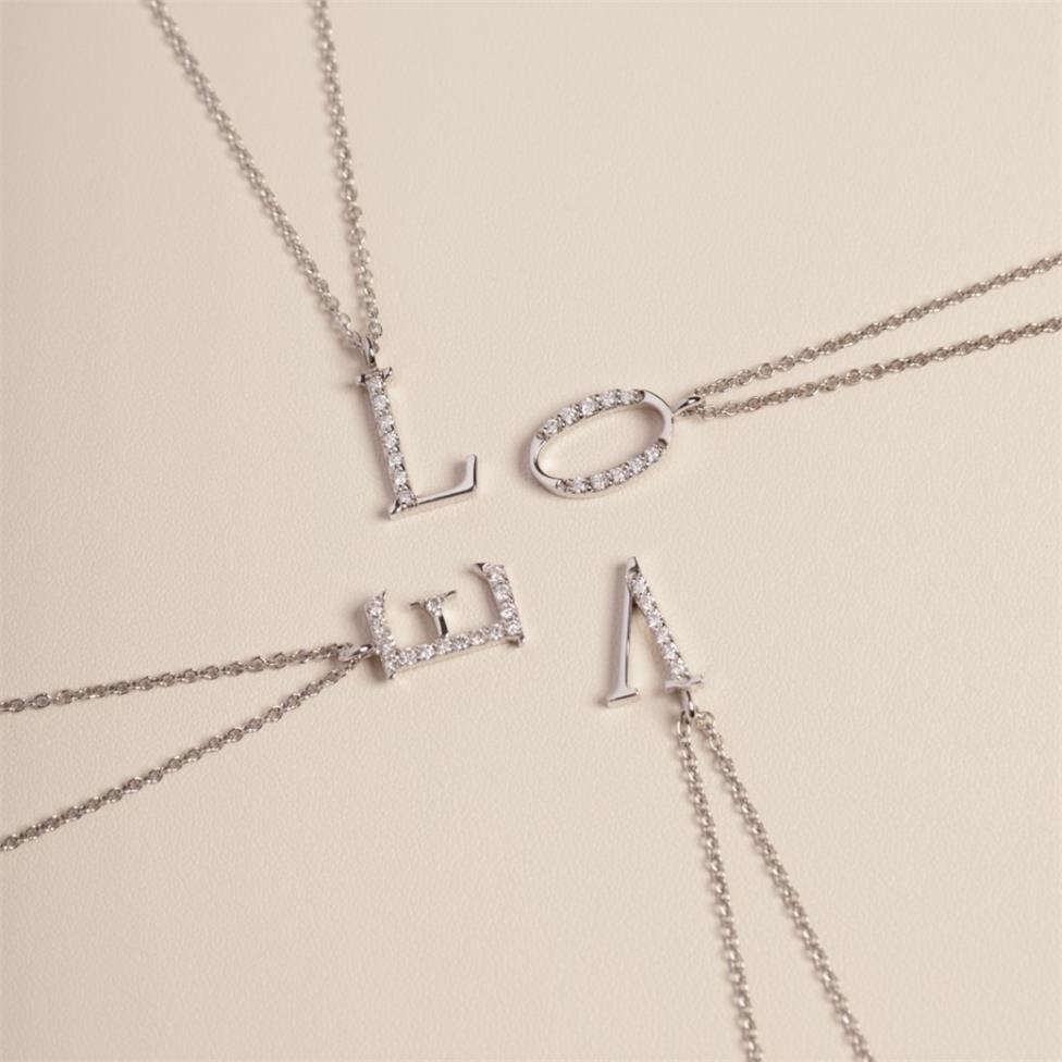 18ct White Gold Diamond Initial Necklace O Thumbnail Image 2