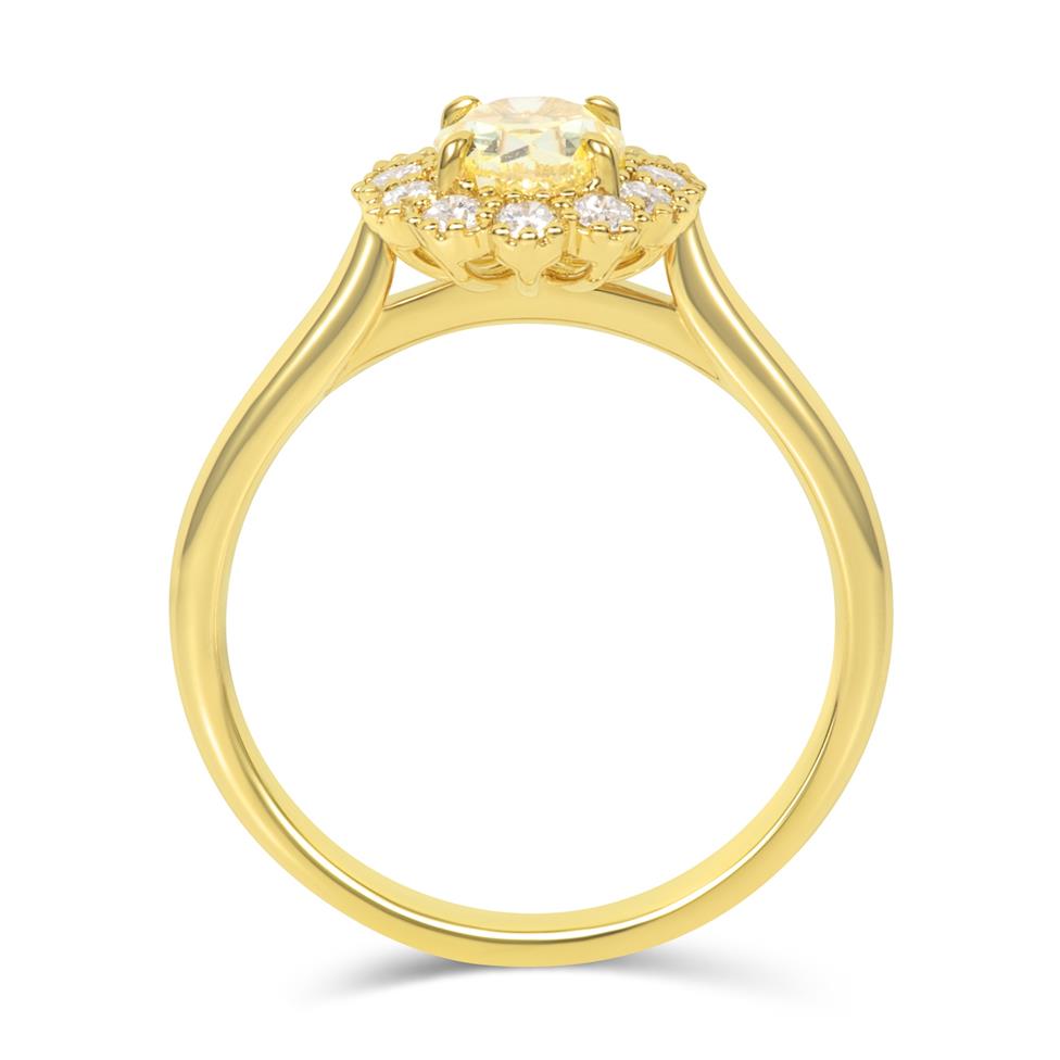 18ct Yellow Gold Oval Yellow Diamond Halo Ring Thumbnail Image 2