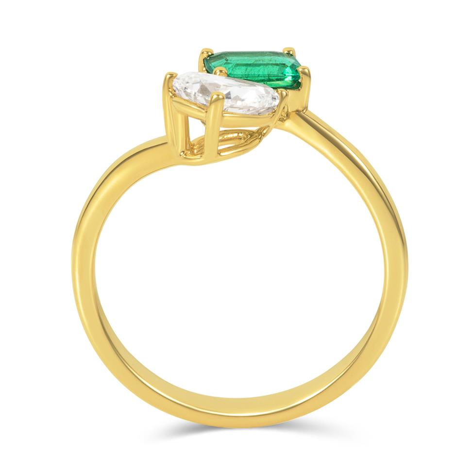 18ct Yellow Gold Emerald and Diamond Toi et Moi Engagement Ring Thumbnail Image 2