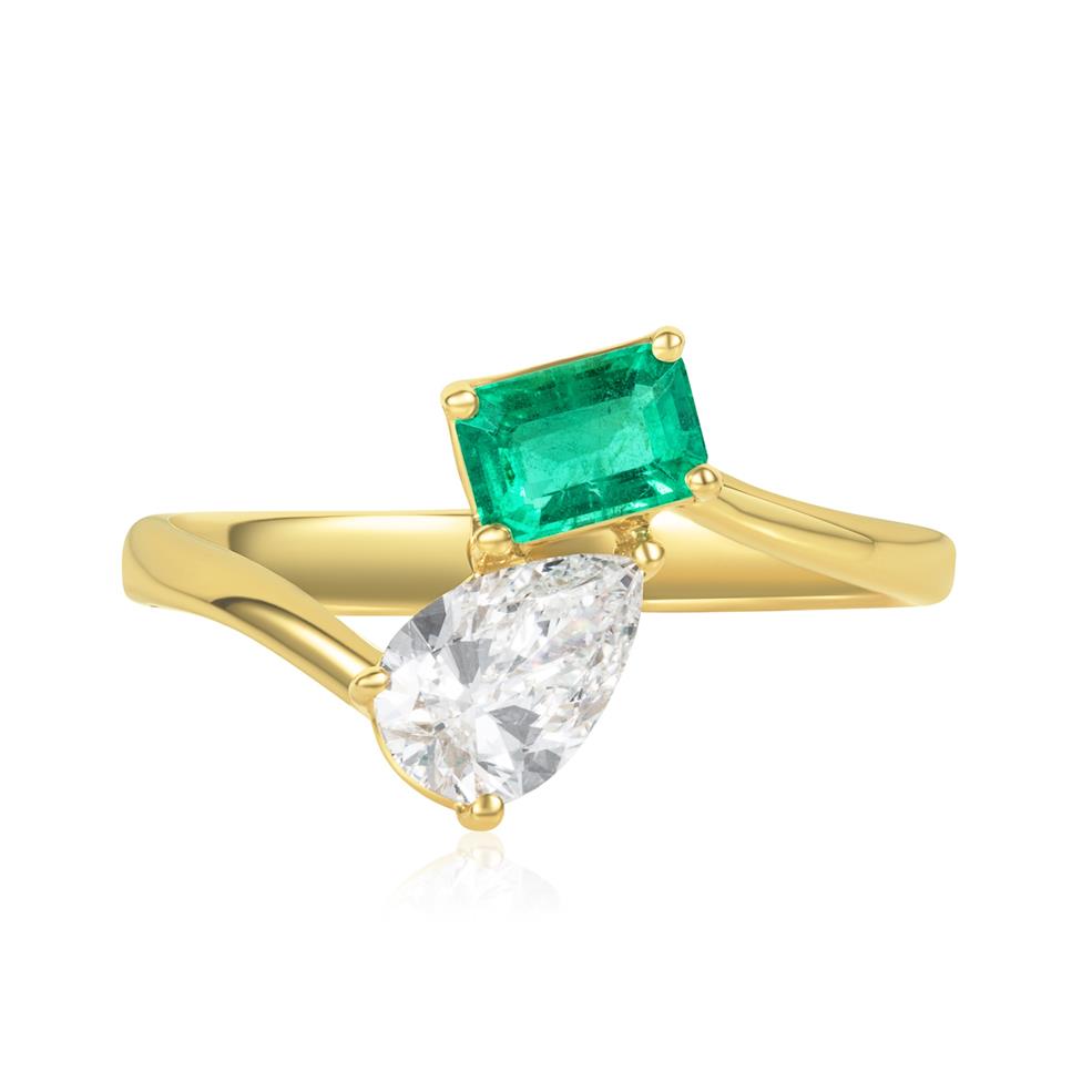 18ct Yellow Gold Emerald and Diamond Toi et Moi Engagement Ring Thumbnail Image 1