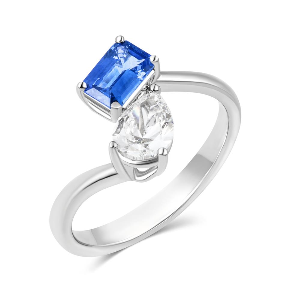 Platinum Sapphire and Diamond Toi et Moi Engagement Ring Thumbnail Image 0