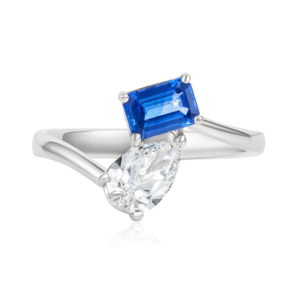 Platinum Sapphire and Diamond Toi et Moi Engagement Ring Thumbnail Image 1