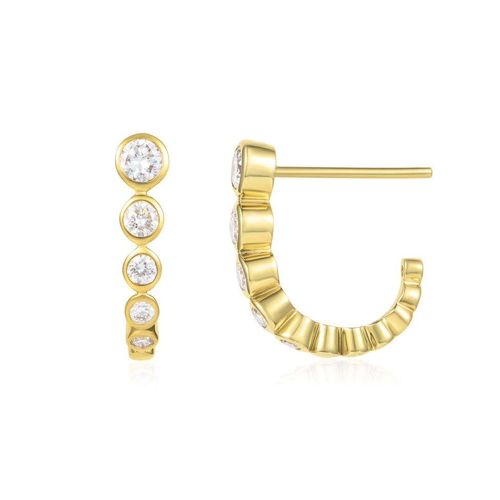 Alchemy 18ct Yellow Gold Graduated Bezel Set Diamond Hoop Earrings Thumbnail Image 0